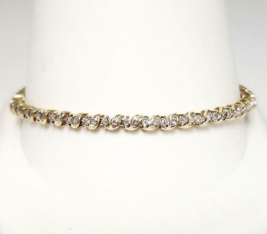 1.00ct T.W. BAGUETTE & ROUND DIAMOND TENNIS BRACELET in 10K YELLOW GOLD 7