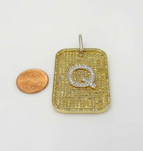 Load image into Gallery viewer, 14k YELLOW GOLD 3.00ct YELLOW DIAMOND LETTER Q INITIAL DOG TAG PENDANT 2.33&quot;
