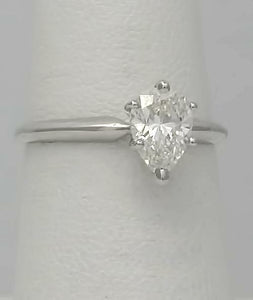 14k WHITE GOLD 1.03ct PEAR CUT VS1 DIAMOND SOLITAIRE SIX PRONG ENGAGEMENT RING