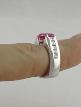 Load image into Gallery viewer, 14K WHITE GOLD ROUND PINK TOPAZ &amp; PRINCESS DIAMOND RING VS
