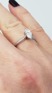 14k WHITE GOLD SIX PRONG SOLITAIRE .60ctw MARQUISE DIAMOND ENGAGEMENT RING