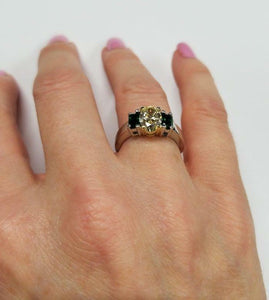 GIA PLATINUM 18k YELLOW GOLD 1.28ct YELLOW OVAL DIAMOND EMERALD ENGAGEMENT RING