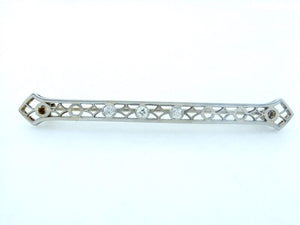 14K WHITE GOLD VINTAGE 1/4ct 3 ROUND MINE CUT DIAMOND PIN BROOCH
