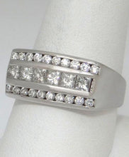 Load image into Gallery viewer, LADIES 14k WHITE GOLD 1.00ct ROUND PRINCESS CUT DIAMOND 3 THREE ROW RING 9 10mm
