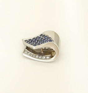 585 14k WHITE GOLD 1/2ct BLUE SAPPHIRE 1/10ct DIAMOND RIBBON SLIDE PENDANT 3/4"