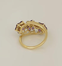 Load image into Gallery viewer, LADIES 14k YELLOW GOLD 1 3/4ct ROUND AMETHYST .05ct DIAMOND TRIO FLOWER RING
