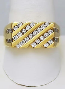 14k YELLOW GOLD RECTANGLE FIVE ROW CHANNEL SET 3/4ct ROUND DIAMOND RING