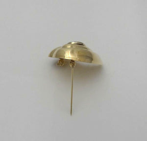 585 14k YELLOW GOLD ROUND DIAMOND HOLLOW RIBBED 2D PUFFED HEART PIN BROOCH