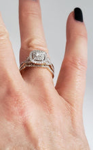 Load image into Gallery viewer, 14k YELLOW GOLD .75ctw PRINCESS CUT DIAMOND DOUBLE HALO ENGAGEMENT BRIDAL SET
