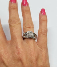 Load image into Gallery viewer, LADIES 14k WHITE GOLD 1 1/4ct ROUND DIAMOND HALO WIDE BAND ENGAGEMENT RING
