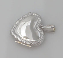 Load image into Gallery viewer, LADIES GIRLS 14K WHITE GOLD ENGRAVABLE HEART LOVE LOCKET PENDANT CHARM 1&quot;

