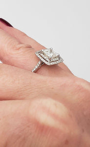 1 1/2 CT. PRINCESS CUT DIAMOND DOUBLE HALO ENGAGEMENT RING IN 14K WHITE GOLD