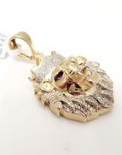 Load image into Gallery viewer, MENS LION HEAD DIAMOND &amp; RUBY EYES PENDANT 10K YELLOW GOLD
