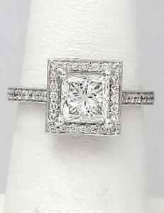 1.85 CT. TW. Princess Cut Diamond Halo Engagement Ring In 14k White Gold