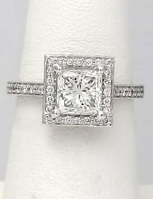 1.85 CT. TW. Princess Cut Diamond Halo Engagement Ring In 14k White Gold