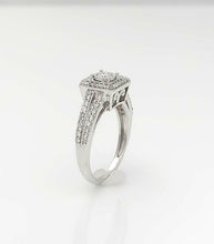 Load image into Gallery viewer, LADIES 10k WHITE GOLD 1/2ct ROUND DIAMOND ILLUSION HEAD HALO ENGAGEMENT RING
