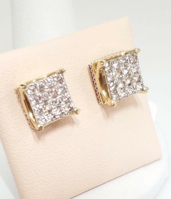 MENS 1.00ct DIAMOND COMPOSITE SQUARE STUD EARRINGS 10K YELLOW GOLD