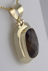 14K YELLOW GOLD 7.00ct SYNTHETIC SMOKEY TOPAZ SOLITAIRE PENDANT CHARM 1.12"