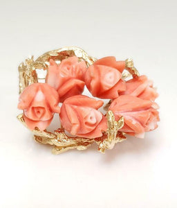 14K YELLOW GOLD CORAL FLOWER with BRANCHES BROOCH