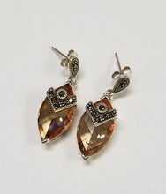 Load image into Gallery viewer, 925 STERLING SILVER CUSTOM MARQUISE PEACH CZ MARCASITE DANGLE EARRINGS 1.18&quot;
