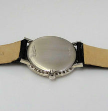 Load image into Gallery viewer, VINTAGE 14k WHITE GOLD LUCIEN PICCARD 1/2ct DIAMOND SILVER LEATHER WATCH 33m
