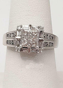 3/4ct PRINCESS HALO DIAMOND ENGAGEMENT or PROMISE RING in 14K WHITE GOLD
