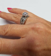 Load image into Gallery viewer, LADIES 14k WHITE GOLD 1 1/4ct ROUND DIAMOND HALO WIDE BAND ENGAGEMENT RING
