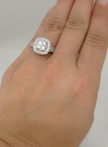 14k White Gold 3/4ct Round Diamond Square Halo Engagement Ring SI1/G