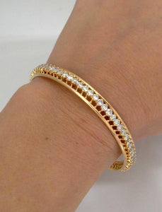 Ladies 14k Yellow Gold 6.00ctw Round Diamond Hard Bangle Bracelet