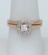 Load image into Gallery viewer, 14k Rose Gold .46ct Diamond Halo Princess Cut Engagement &amp; Wedding Band Set
