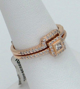 14k Rose Gold .33ct Princess Diamond Halo Engagement Ring & Wedding Band Set