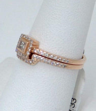 Load image into Gallery viewer, 14k Rose Gold .33ct Princess Diamond Halo Engagement Ring &amp; Wedding Band Set
