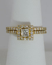 Load image into Gallery viewer, 14k Yellow Gold 1.21ct Total Diamond Princess Halo Engagement Wedding Band Set

