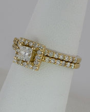 Load image into Gallery viewer, 14k Yellow Gold 1.21ct Total Diamond Princess Halo Engagement Wedding Band Set
