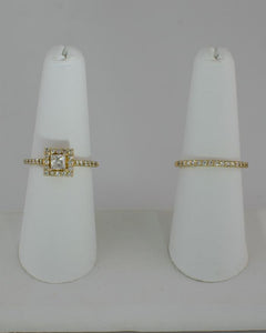 14k Yellow Gold 1.21ct Total Diamond Princess Halo Engagement Wedding Band Set
