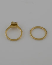Load image into Gallery viewer, 14k Yellow Gold 1.21ct Total Diamond Princess Halo Engagement Wedding Band Set

