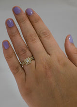 Load image into Gallery viewer, 14k Yellow Gold 1.21ct Total Diamond Princess Halo Engagement Wedding Band Set
