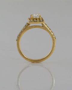 14k Yellow Gold 1.21ct Total Diamond Princess Halo Engagement Wedding Band Set