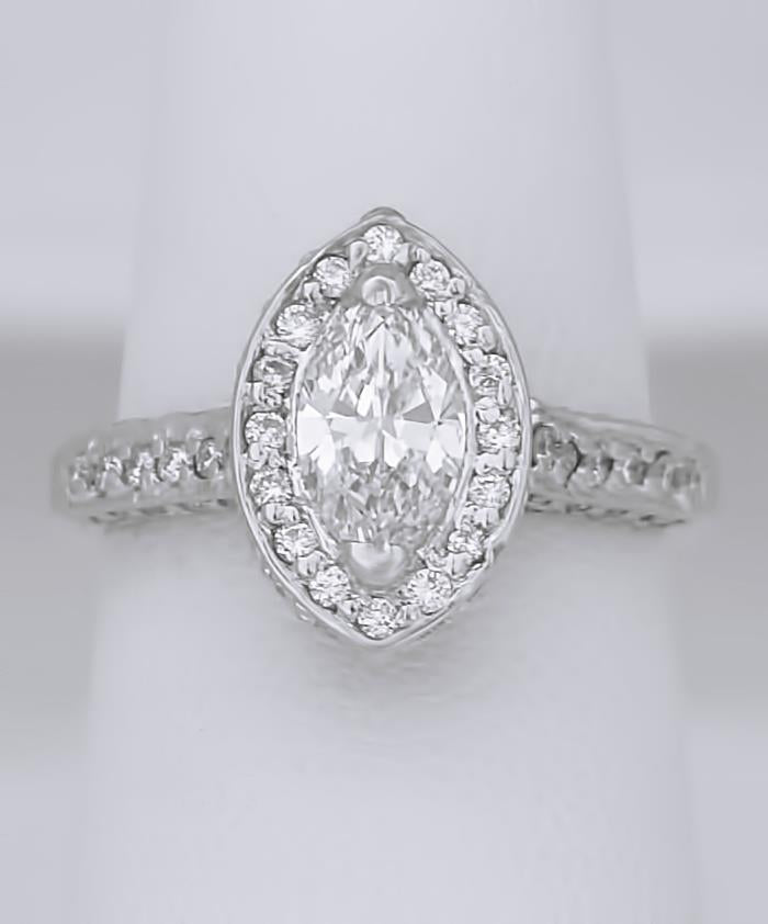 14k White Gold Marquise 1 1/4ct Diamond Solitaire VS/ FG Halo Engagement Ring