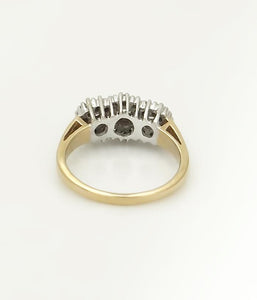 Three Diamond Cluster Halo Three Stone Engagement Ring 14k Yellow Gold