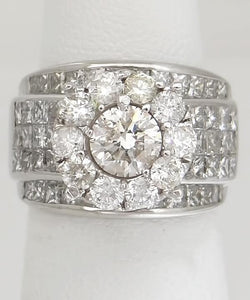 14k White Gold 5.00ct Round Princess Cut Flower Wide Engagement Wedding Ring