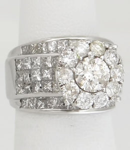 14k White Gold 5.00ct Round Princess Cut Flower Wide Engagement Wedding Ring