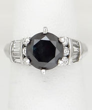 Load image into Gallery viewer, 14k White Gold 2 3/4ct Dark Teal Round Baguette VS Diamond Engagement Ring
