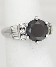 Load image into Gallery viewer, 14k White Gold 2 3/4ct Dark Teal Round Baguette VS Diamond Engagement Ring
