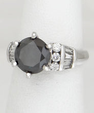Load image into Gallery viewer, 14k White Gold 2 3/4ct Dark Teal Round Baguette VS Diamond Engagement Ring
