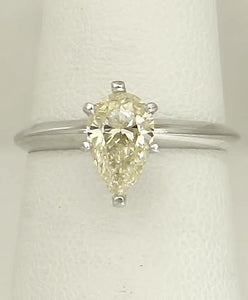 14k White Gold 1.04ct VVS2 Pear Cut Diamond Six Prong Engagement Ring