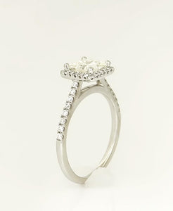 Ladies 14k White Gold 1 1/3ct Princess Cut Round Diamond Halo Engagement Ring
