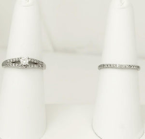 14k White Gold .40ct Round Diamond Wedding Engagement Ring Set