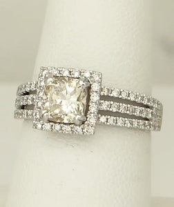 14k White Gold 2 1/4ct Cushion Cut Round Diamond Halo Engagement Ring