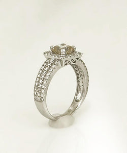 14k White Gold 2 1/4ct Cushion Cut Round Diamond Halo Engagement Ring